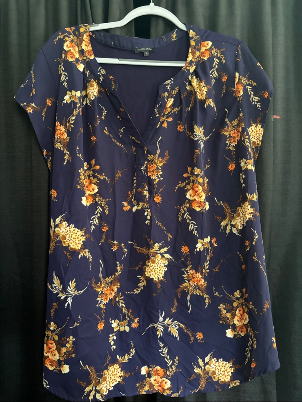 Papermoon Navy Floral V-Neck Short Sleeve Blouse